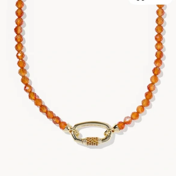 Kendra Scott Emery Gold Beaded Strand Necklace in Orange Banded Agate - Picture 1 of 5